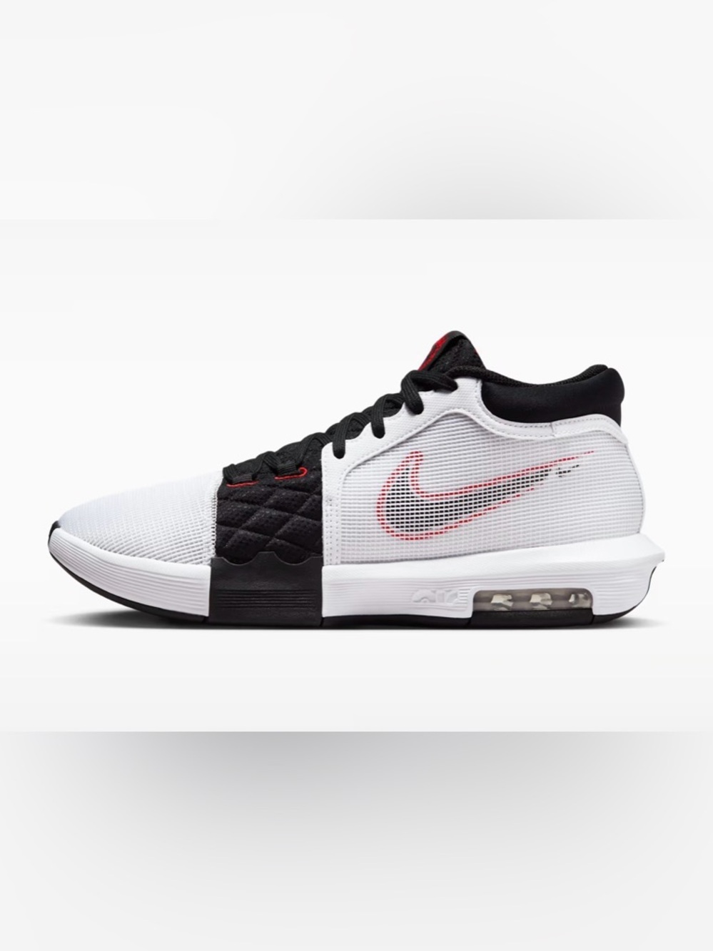 Nike White and Black Basketball Sneakers with Red Swoosh